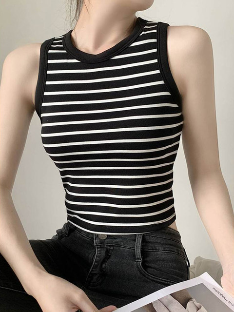 Spring and Summer Camisole Base Shirt for Women 2025 New Style with Stripes ins European and American Style Outerwear with Chest Pads