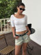 Tight-Fitting Hot Girl U-Neck Collarbone-Exposing Mid-Sleeve T-Shirt for Women, Summer 2025 New Popular Sexy Short Inner Top