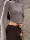 Slim-Fit Ruched Waist Long-Sleeve T-Shirt for Women, Autumn and Winter American Style, Flattering and Waist-Cinching Short Base Layer Top