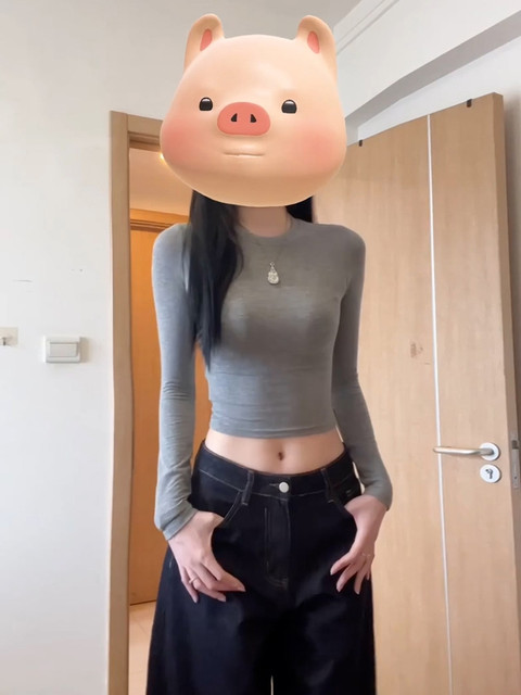 American-Style Fitted Long-Sleeve T-Shirt for Women, Early Autumn New Style, Short Slim-Fit Top That Makes You Look Slimmer, Sweet and Spicy