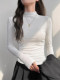 Solid Color Half-High Collar Long-Sleeve T-Shirt for Women, New Spring and Autumn Stylish Versatile Slim-Fit Base Layer Top