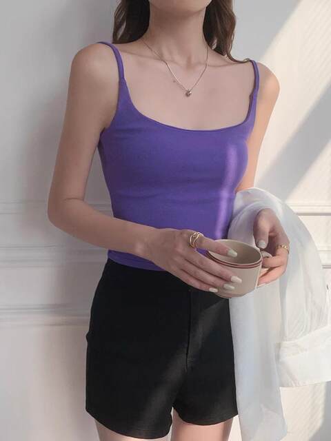 Basic Knitted Camisole for Women, Spring and Summer Outerwear with Chest Pads, Short Slim-Fit Sleeveless Top, 2025 New Model