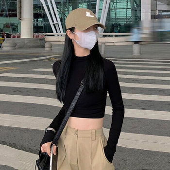 Hot Girl Short High-Waisted Long-Sleeve Base T-Shirt for Women, Autumn and Winter Pure Desire Style American-Style Slim-Fit Slimming Top