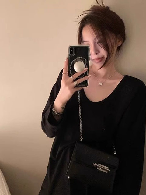 White Long-Sleeved T-Shirt for Women, Autumn and Winter 2025 New Style, Lazy Style, Loose, Slimming, Simple Base Layer Top