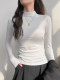 Solid Color Half-High Collar Long-Sleeve T-Shirt for Women, New Spring and Autumn Stylish Versatile Slim-Fit Base Layer Top