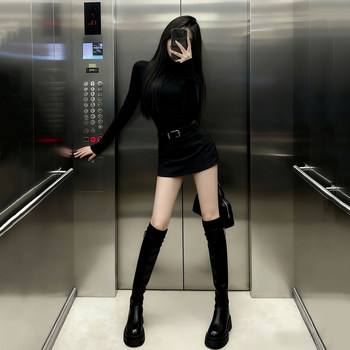 High-End Black Turtleneck Long-Sleeve Inner T-Shirt for Women, Autumn and Winter Slim-Fit Cool Style Base Layer Top