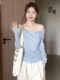 French-Style Off-Shoulder Top for Women, Autumn and Winter, Unique Design, Niche, Beautiful, Slim-Fitting Knitwear