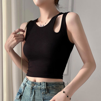 Black Camisole with Built-In Bra Pads for Women, Summer 2025 New Style, Sexy Hollow-Out Sleeveless Top