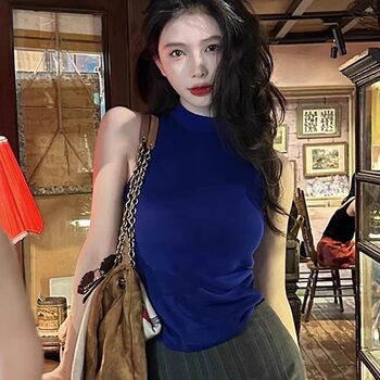 Half-High Collar Sleeveless Knitted Vest for Women, Summer 2025 New Style, Pure and Sexy, Tight-Fitting, Slimming Base Top