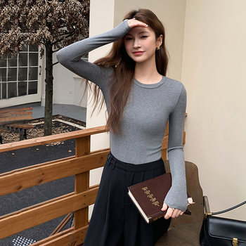 Basic Round-Neck Long-Sleeve T-Shirt for Women, Autumn and Winter, Slim-Fit, Flattering, Flattering for the Figure, Inner Layering Top