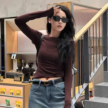 American Retro Style Tight-Fitting Long-Sleeve Base Shirt for Women, Autumn/Winter 2025 New Simple T-Shirt, Slim-Fit Inner Wear, Slimming Top