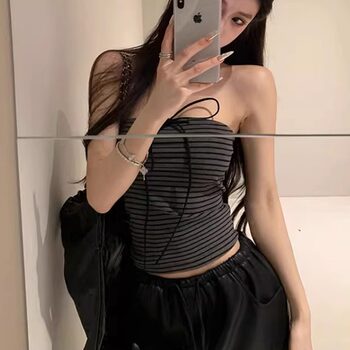 Spicy Girl Halter Neck Tie-Up Tube Top Women's Summer Design Off-Shoulder Tight-Fitting Figure-Flattering Base Shirt Striped Top