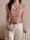 Irregular Cross V-Neck Long-Sleeved Knitwear for Women Early Spring 2025 New Slim-Fitting Short Style Inner Layering Shirt Top