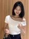 Off-Shoulder Padded Short-Sleeve T-Shirt for Women, Summer 2025 New Design, Slim-Fit, Short Top