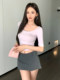 Super Pretty Lavender Mid-Sleeve T-Shirt for Women, Summer 2025 New Style, Beautiful and Sexy, Tight-Fitting, Slimming Short-Sleeve U-Neck Top