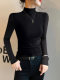 American-Style Half-High Collar Base Layer T-Shirt for Women, Suitable for Autumn and Winter, with a Stylish Design, Tight-Fitting, Slimming, Long-Sleeved, Fashionable Top