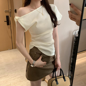 Unique Design Twisted Short-Sleeve Korean-Style Off-Shoulder T-Shirt for Women, Summer 2025 New Style, Pure and Sexy Off-Shoulder Top