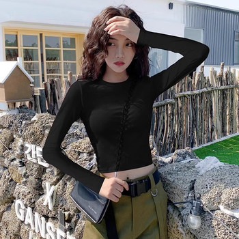 Cool and Spicy Style Short Crop Top for Women, Autumn and Winter Slim-Fit Base Shirt That Accentuates the Figure, Stunning and Slimming Inner T-Shirt Top