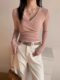 Irregular Cross V-Neck Long-Sleeved Knitwear for Women Early Spring 2025 New Slim-Fitting Short Style Inner Layering Shirt Top