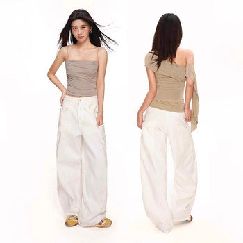 White High-Waisted Straight-Leg Scimitar Jeans 2025 Summer and Autumn Thin Breathable Cool Loose Wide-Leg Jeans