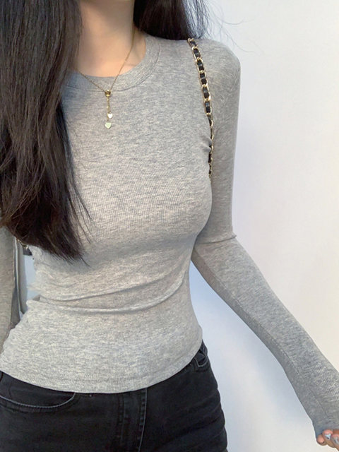 Round Neck Slim Fit Base Layer T-Shirt 2025 Women's Autumn and Winter Style Outerwear Slimming Long Sleeve Base Layer Shirt