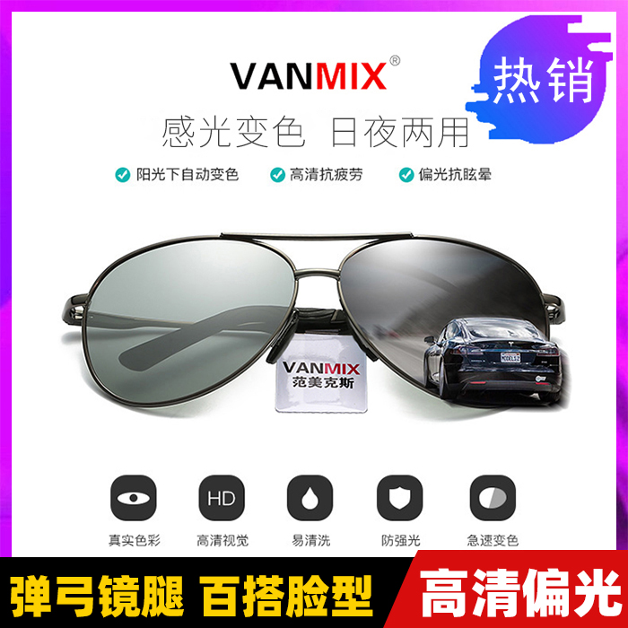 2022 German high-definition polarized color-changing sunglasses men and women day and night dual-use driving night vision fishing toad mirror sunglasses
