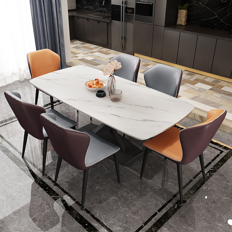 Italian minimalist rock board dining table and chair combination modern minimalist household small apartment light luxury black rectangular dining table