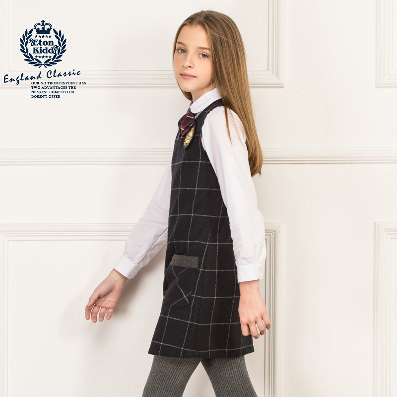 Eaton Gide school uniform class dress girls straight dress Wool plaid sundress 16L404
