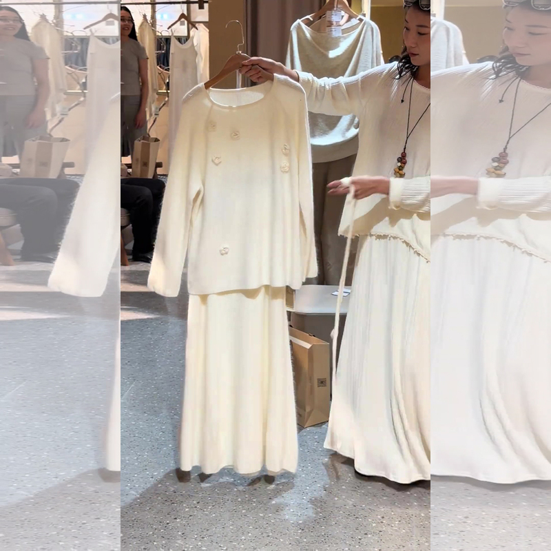 Korean Style Ootd Relaxed Outfit for Commuting and Casual Wear, White Knit Top and Skirt Autumn Set for Women, 2026 New Style