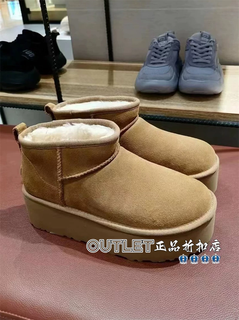 Новые сапоги UGG для женщин 1135092 оригинал покупка мини массивная подошва увеличенная зимняя теплая короткие сапоги