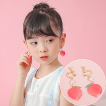 Childrens ear clip without ear hole anti pain cute fruit peach earrings little girl sweet earrings fashion accessories tide