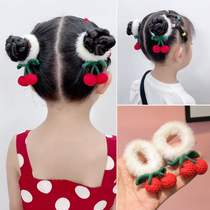 Autumn and Winter Childrens head rope net red 2021 New woven hair tie cute cherry Hairband ball hair accessories