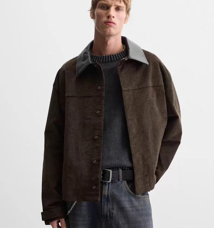 Za2025 Autumn New Arrival Men's Loose Leather Patchwork Collar Zipper Jacket Leather Coat 3715417