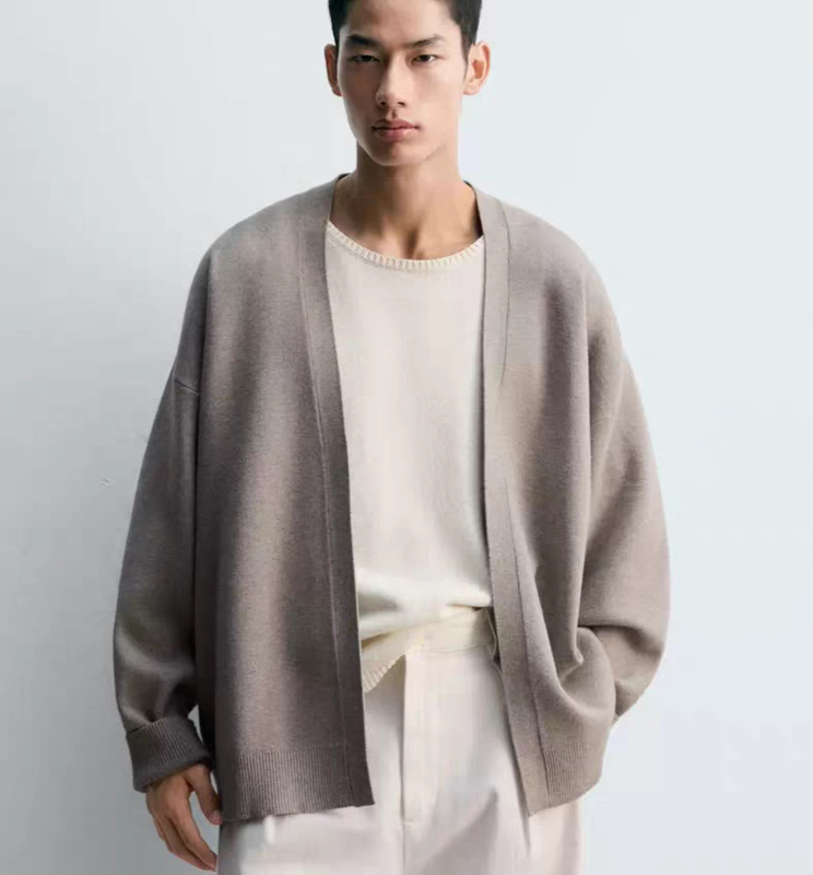 Za2025 Autumn New Arrival Men's Gray Ribbed Loose Long Sleeve Cardigan 9598371 803