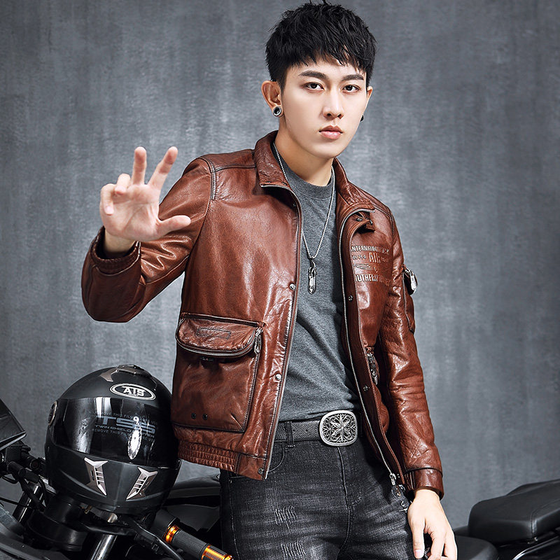 New men's leather sheepskin thin leather jacket leather leather men Haining leather men slim leather jacket men