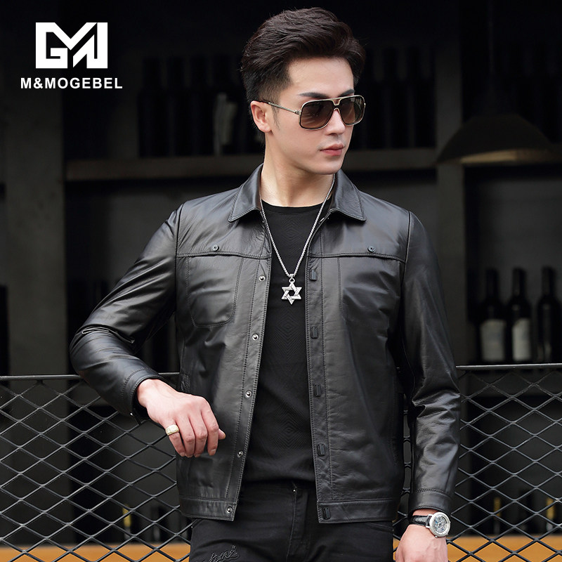 2021 Haining Genuine Leather Jacket Men's Spring and Autumn Top Layer Cowhide Short Slim Jacket Casual Trend Leather Jacket