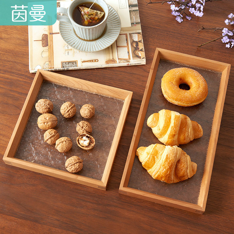 Soliwood Japanese glass tray household ba tantalix tea plate cherry wood cube disc fruit coffee rectangular disc