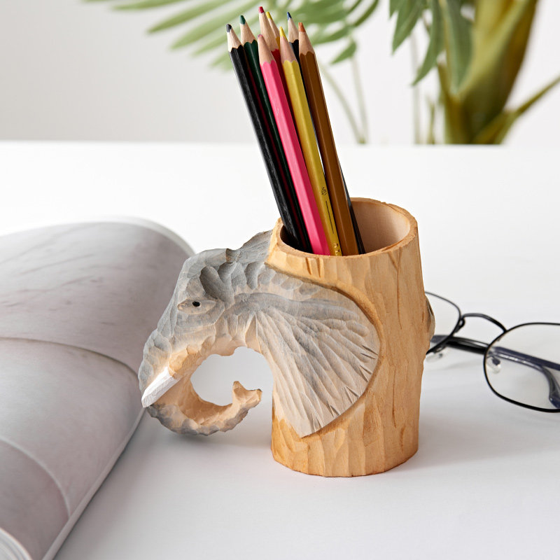 Inman home modern minimalist creative home decoration European and American hand carved solid wood carving pen container