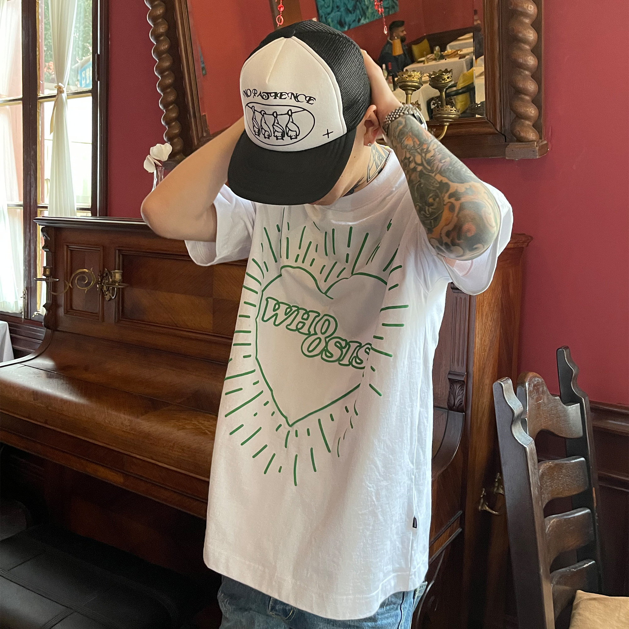 WHOOSIS (not known) sparkling print loving short sleeve t-shirt American street country Chauded lovers men's blouses