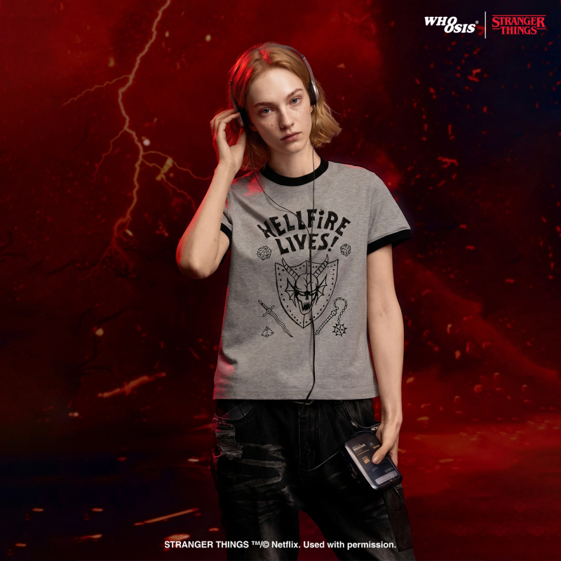 [Stranger Things Official Collaboration] Whoosis Hellfire Short Sleeve T-Shirt Summer Couple Unisex Regular Shoulder