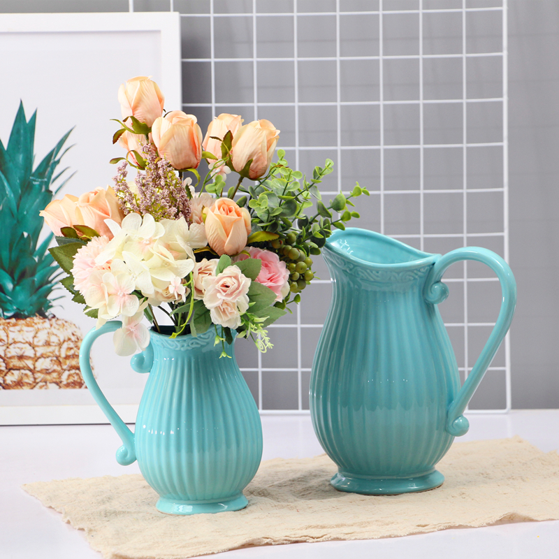 Domestic Mediterranean Flower Pot Ceramic Bottle European Minimalist Flower Household Software Decoration Bottle Flower-in-Bottle