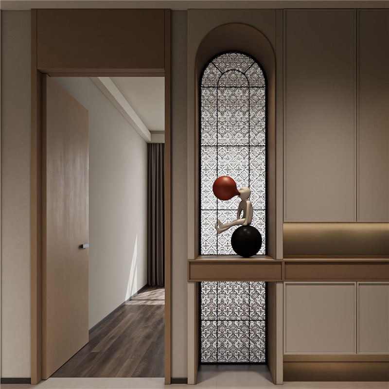 フランスのガラスパーティション、アイアンアートエントランスアーチアート、偽窓スクリーン、リビングルーム、バスルーム、シンクの装飾