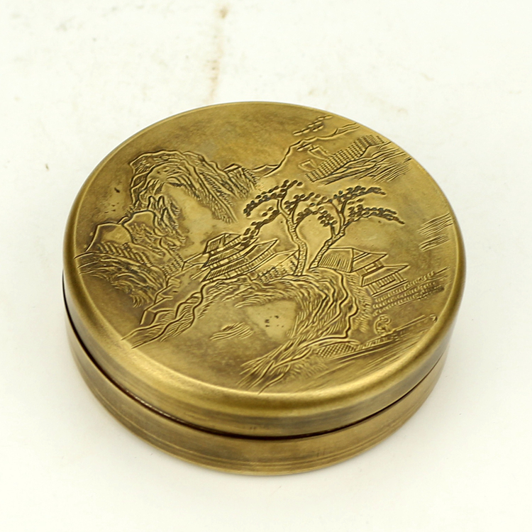 Antique brass brush calligraphy ink cartridge with lid Leak-proof portable ink cartridge Round pure copper metal ink cartridge