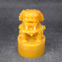  5 4cm Imitation Lao Tian Huangshi natural round lion carving seal stone raw stone seal carving small gossip 02