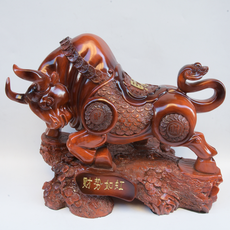 Wealth such as Hongmu root tree carving ornaments Imitation mahogany carving Solid wood hand carved ornaments Living room home accessories
