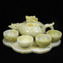  Jade natural jade Lantian jade Teapot Teacup tea set Household set Fenglong in the sky tea set ornaments