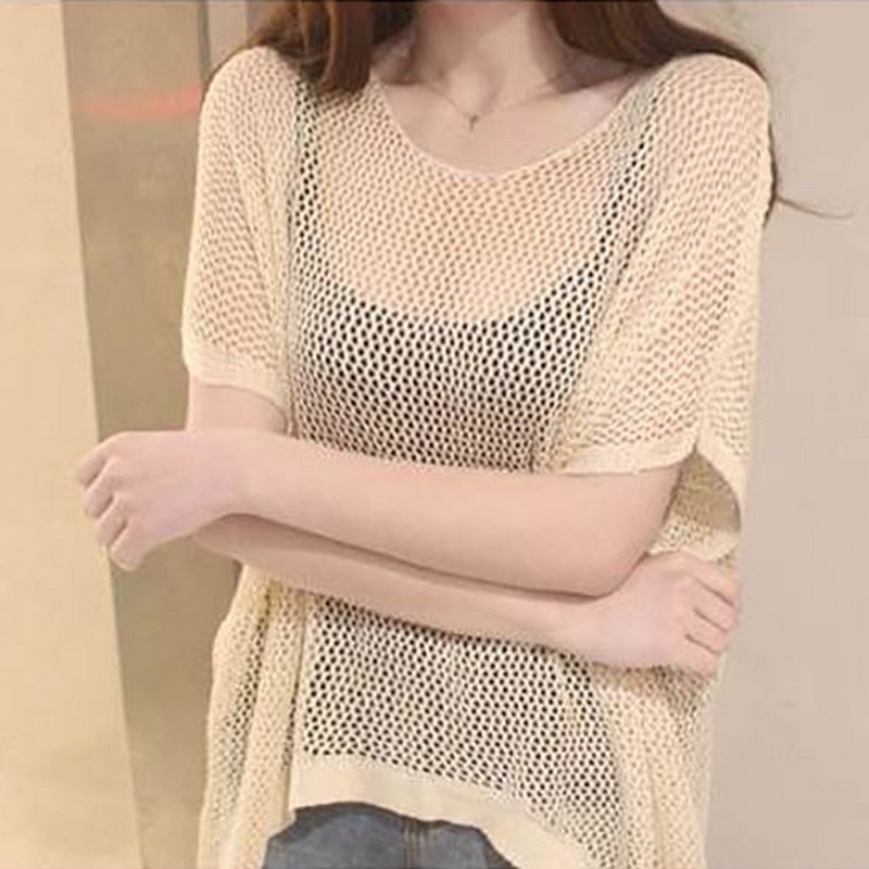 Áo mùa hè lỗ rỗng áo len nữ bên ngoài áo khoác mỏng dài áo khoác nữ lỏng lẻo áo len nữ mùa hè - Đan Cardigan áo len cổ lọ nữ