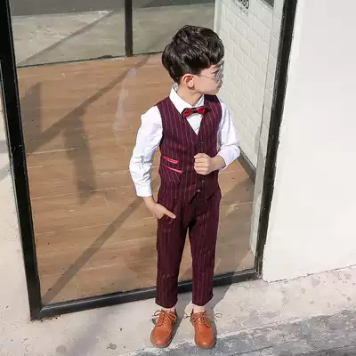 Children's British vest set 2021 New handsome boy dress toddler suit three-piece Spring and Autumn Tide