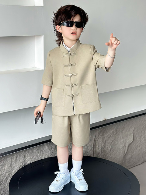 Children's Chinese suit linen thin boy's dress Tang suit Chinese style boy's tunic suit Liuyi hosting performance clothing