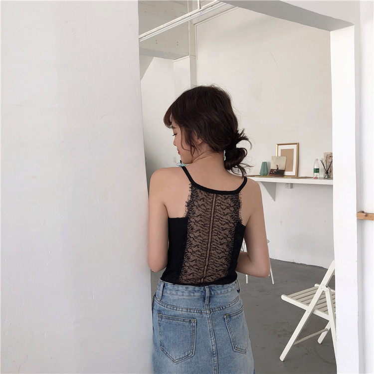 Lông mi gợi cảm đan áo yếm nữ chạm đáy bên trong cổ chữ V mùa hè mặc áo Hồng phong cách retro sang trọng áo len sát nách